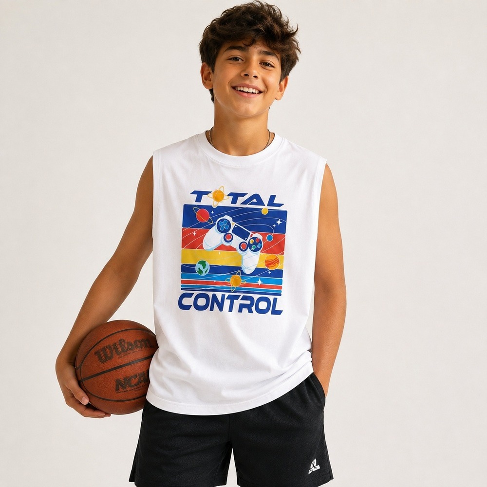 BCG Boys Total Control Gaming Graphic Tank Top White Swan XL 18-20 NWT